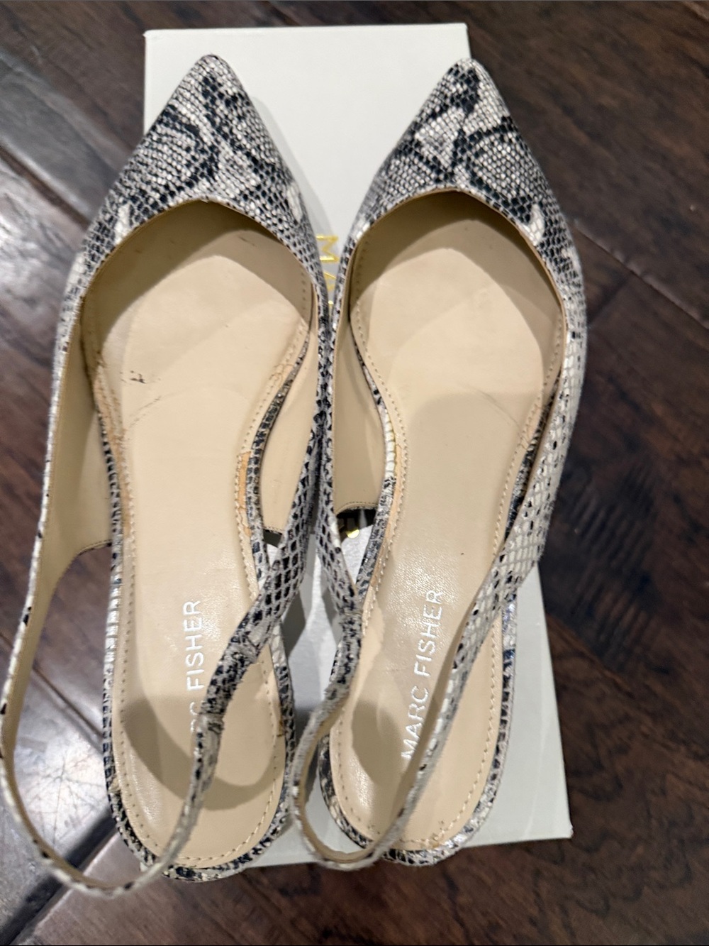 Marc Fisher Snake-Print Pointed Slingback Flats